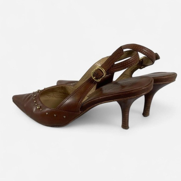 Michael Kors Brown Leather Studded Slingback Kitten Heels Sz 8 - Picture 2 of 7